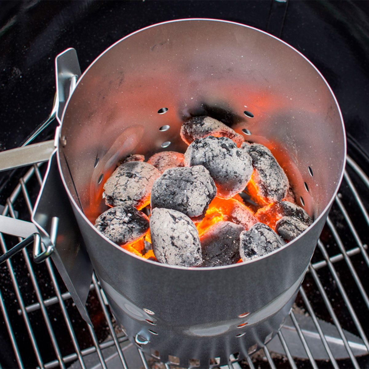 chimney starter with hot coals