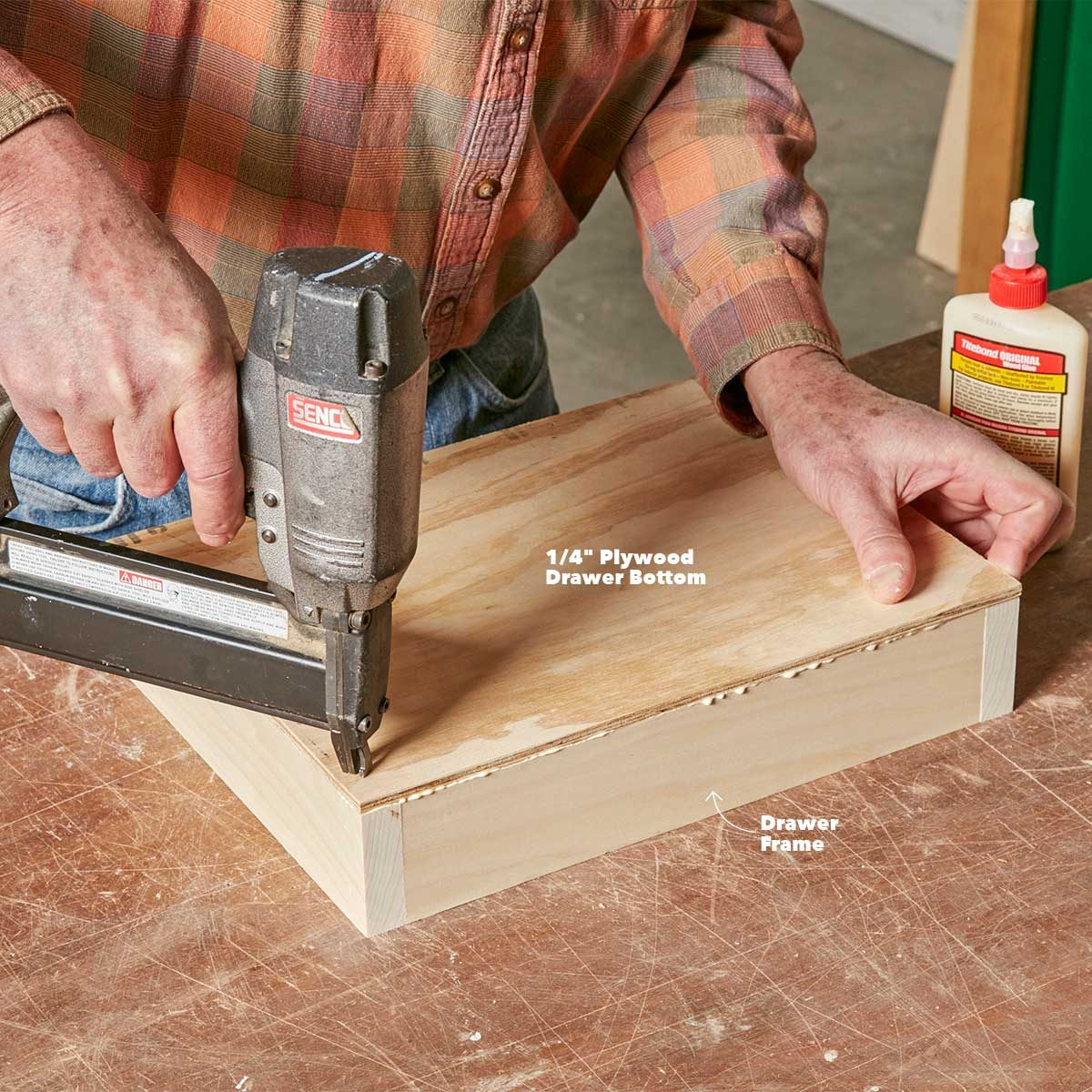 attach the under-cabinet drawer bottom