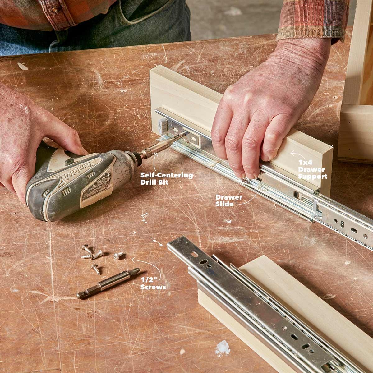 attach the under-cabinet drawer slides