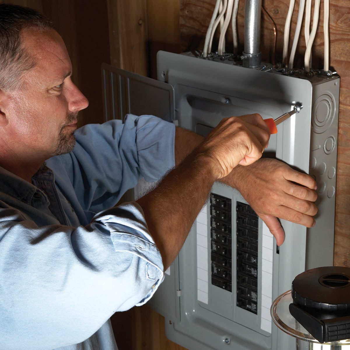 Power down, then remove the cover of the breaker box