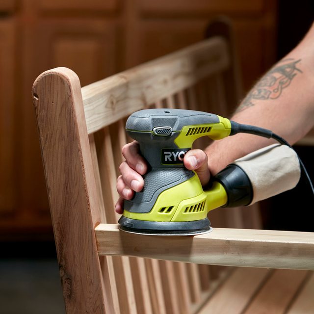 Random-Orbit-Sander-on-a-Wooden-Bench