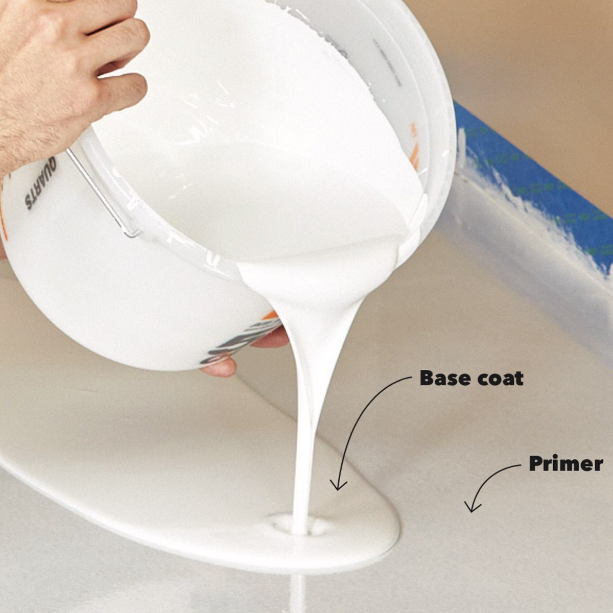Pouring the base coat for epoxy countertops
