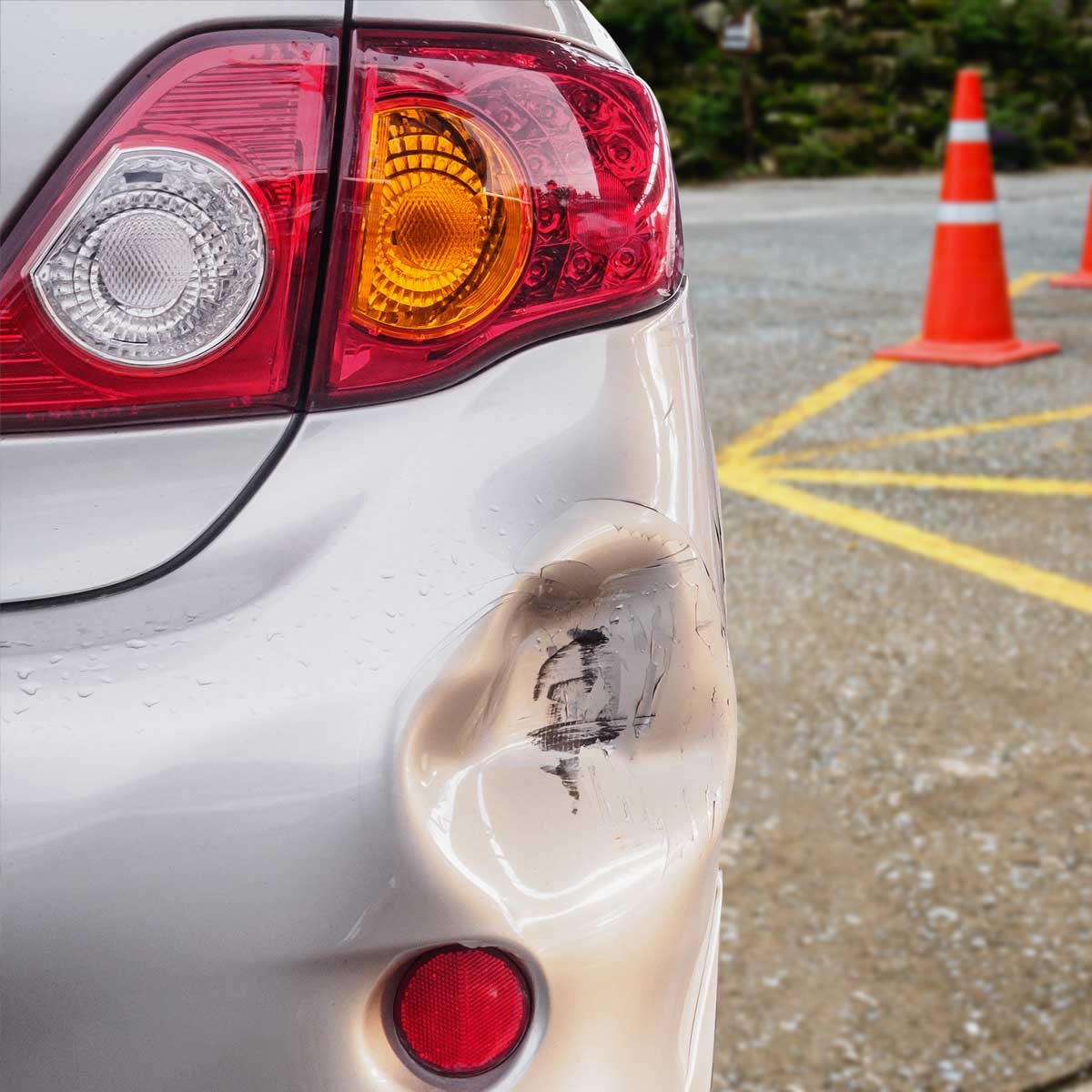 Dented car bumpper