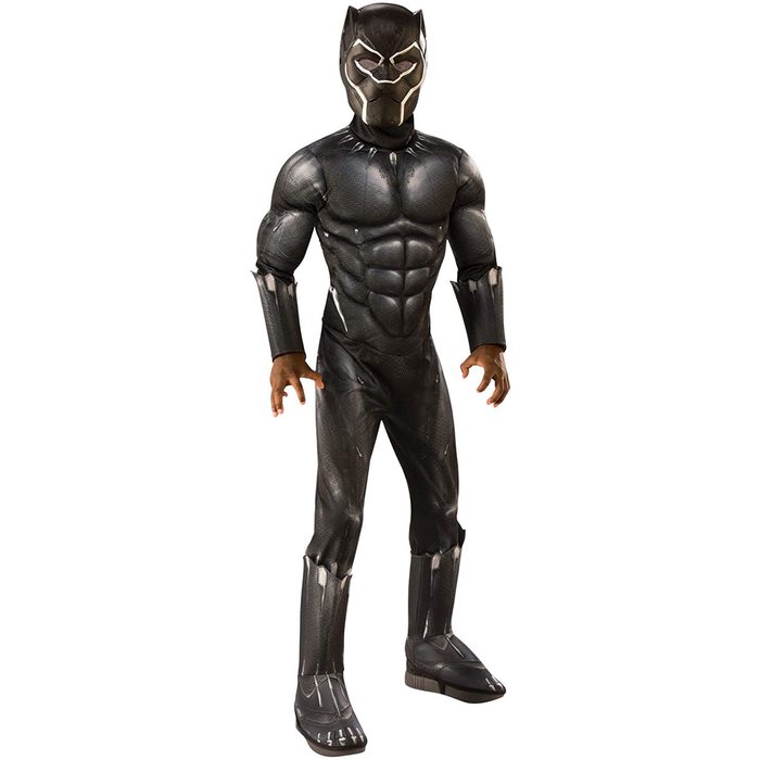 A superhero figure in a black panther costume stands confidently, showcasing a muscular design with detailed textures, against a plain background.