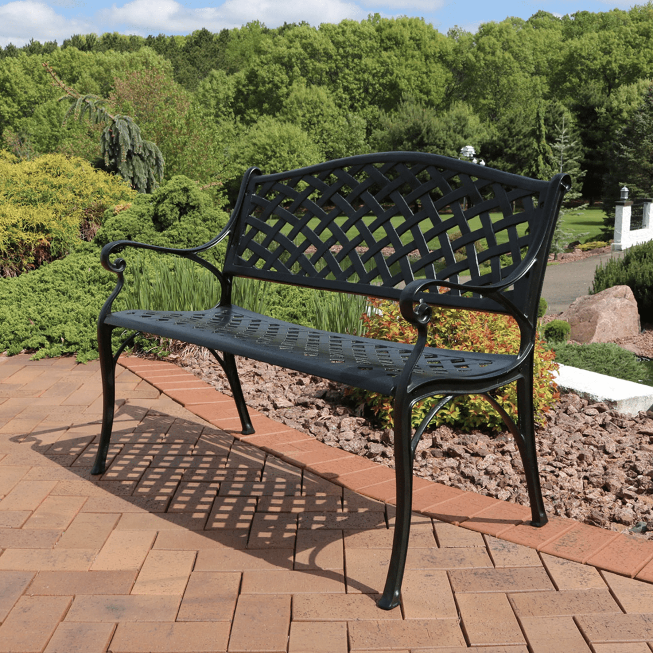 Powder Coated Outdoor Garden Bench Ecomm Via Wayfair