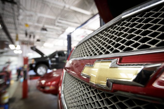Chevy Traverse sits in the shop for service on a recall repair