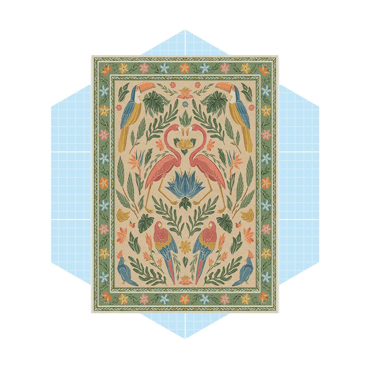 Iris Apfel Birds Of A Feather Green & Peach Rug Ecom Via Ruggable