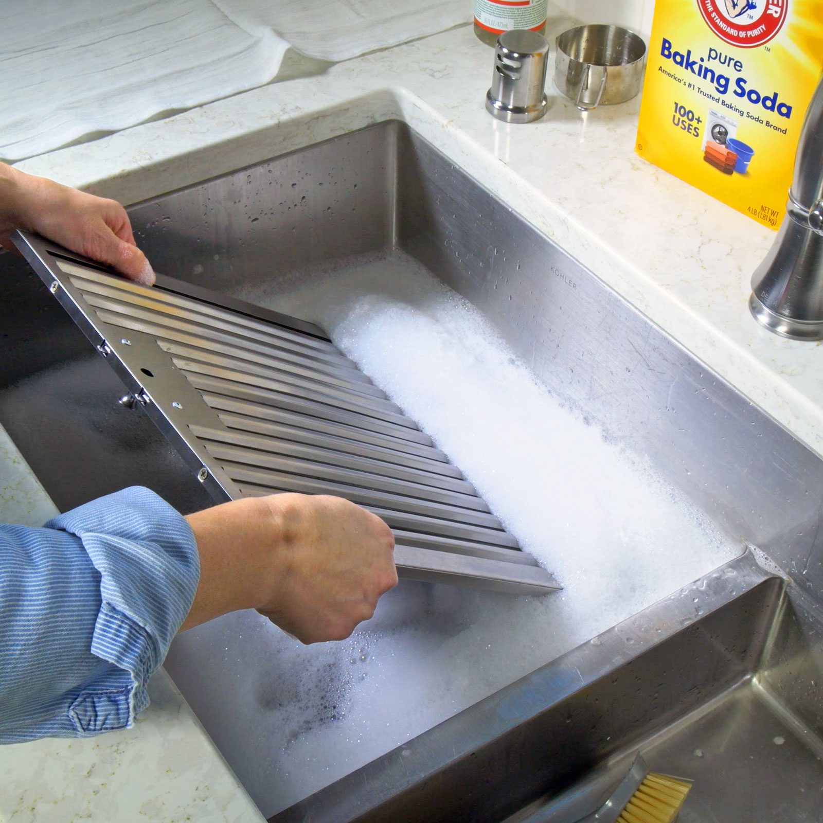 Soak the filter in the sink