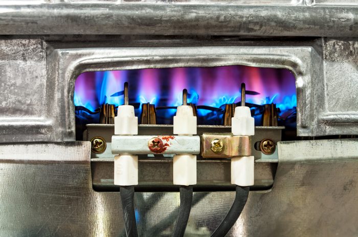 Gas burns in water heater.
