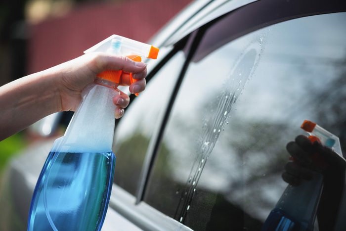 Car window cleaning.