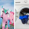 Side by side photo of line dry clothes (Left) and tumble dryer (Right)